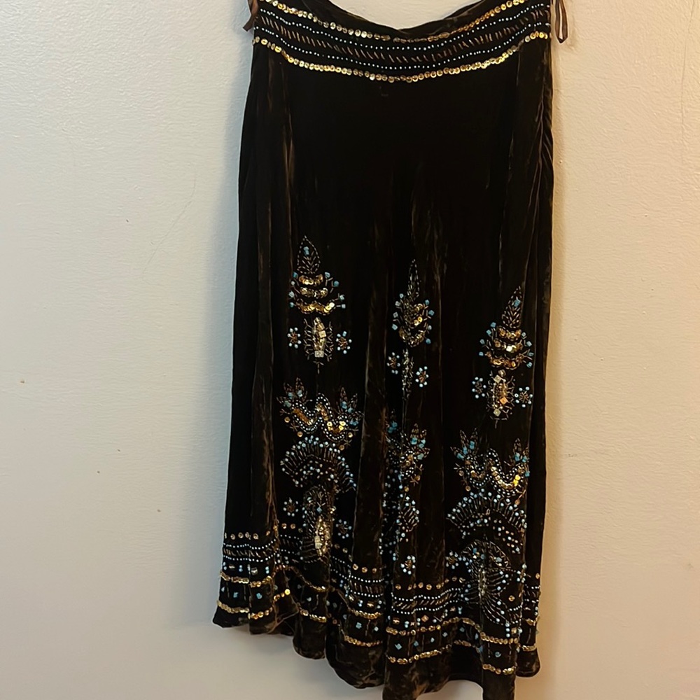 Vintage Carol Little Women’s Skirt Midi Velvet Hand Beaded Bohemian Hippie Sz 4